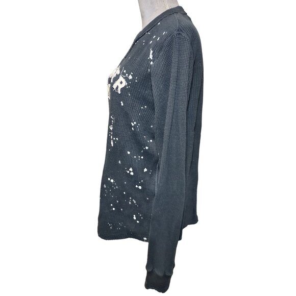 Trailer Vintage Fit Thermal Shirt Blue Waffle Knit Top Crew Neck Thick Medium - Picture 2 of 5